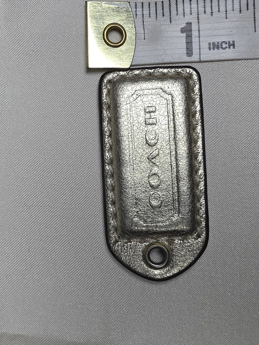 Authentic Vintage Coach Leather Hangtag Replacement Purse Charm Fob - Metalic